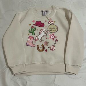 Violet Skye Cream Sweatshirt with Fun Patches Girls Size XL 14/16 New with Tags